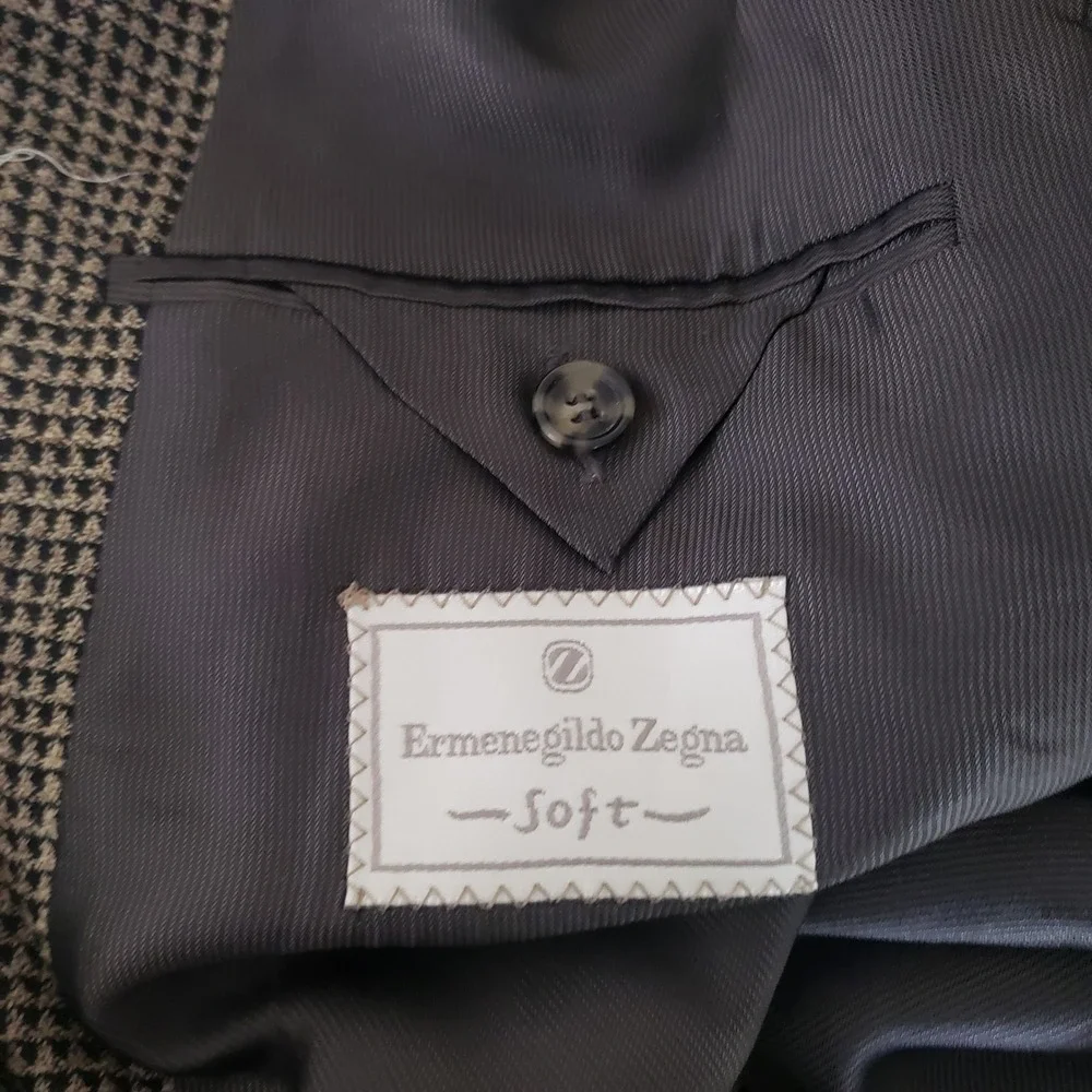 Ermenegildo Zegna Blazer Mens 54 Wool Silk Brown Houndstooth Sport Coat Italy